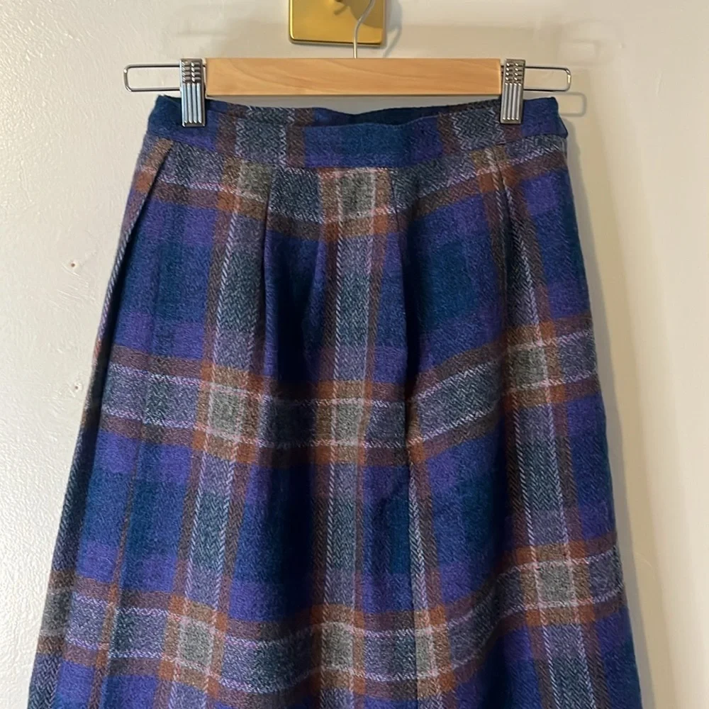 Vintage 60s 70s Braemar 100% Wool Pleated Multicolor Plaid Lined Midi Skirt Sz 8 - Picture 2 of 10